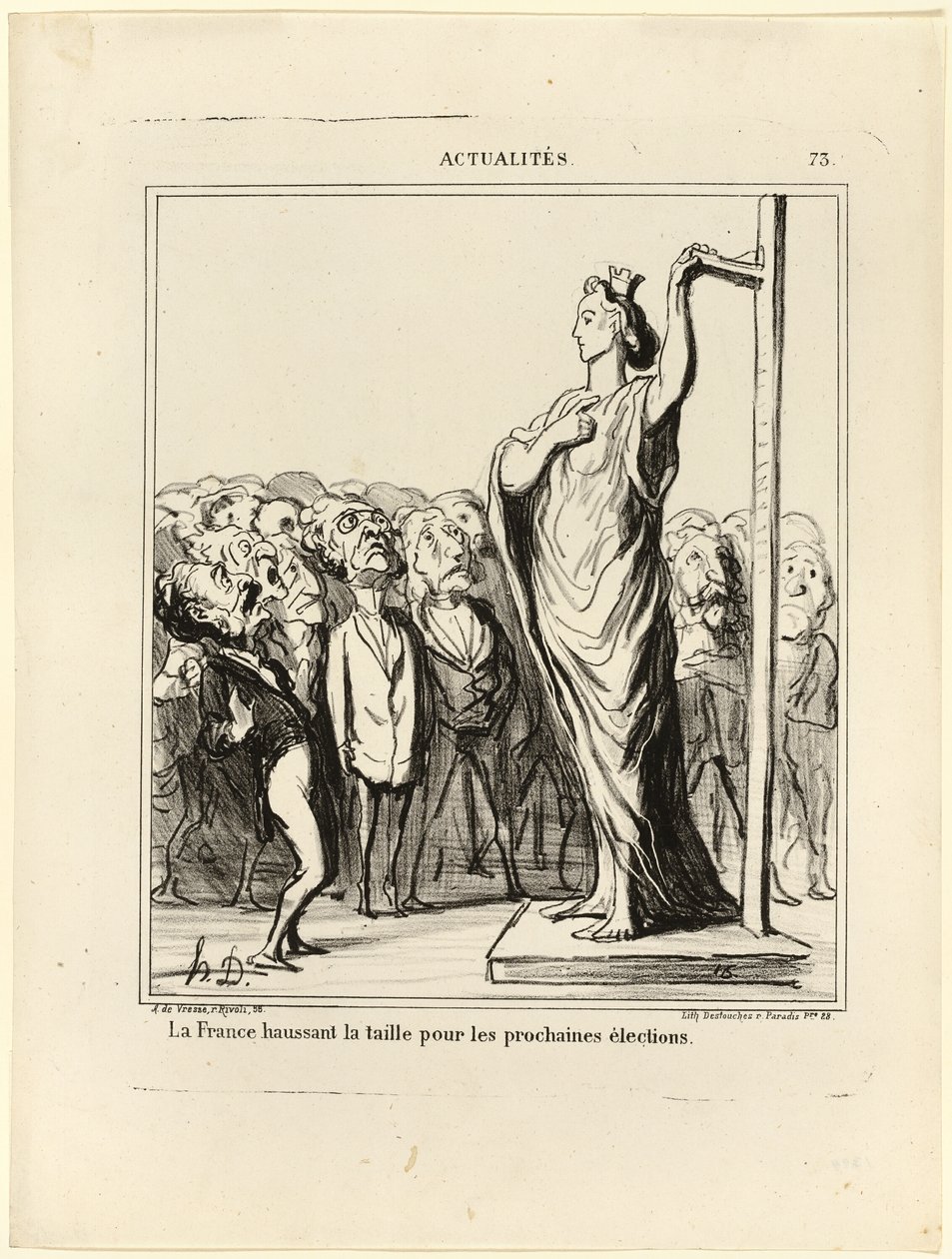Ranska valmistautuu saamaan ehdokkaansa läpäisemään normien mittaamisen, levy 73 alkaen Actualités tekijältä Honoré Victorin Daumier