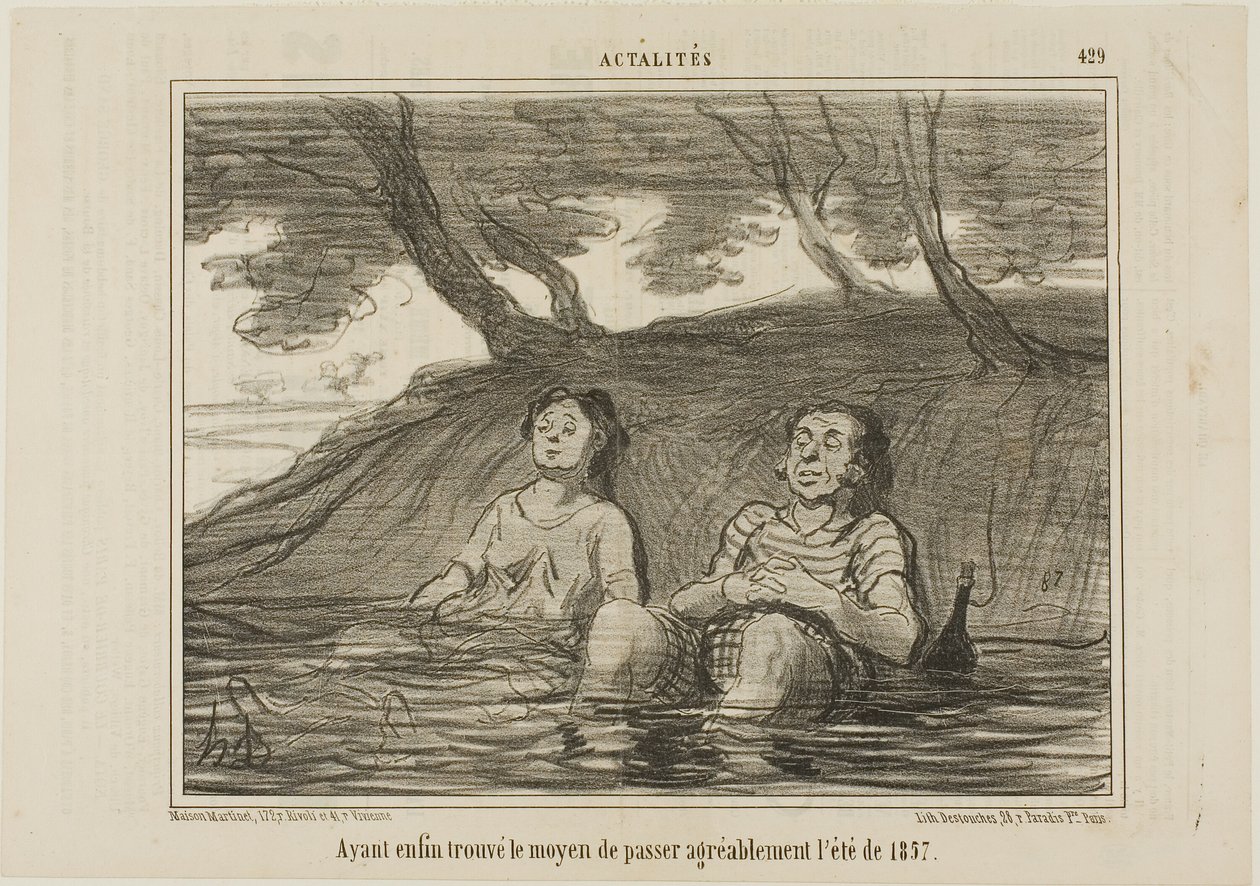 Kun oli vihdoin löydetty ratkaisu kesän 1857 viettämiseen miellyttävällä tavalla, Actualités-lehden 429. taulu tekijältä Honoré Victorin Daumier