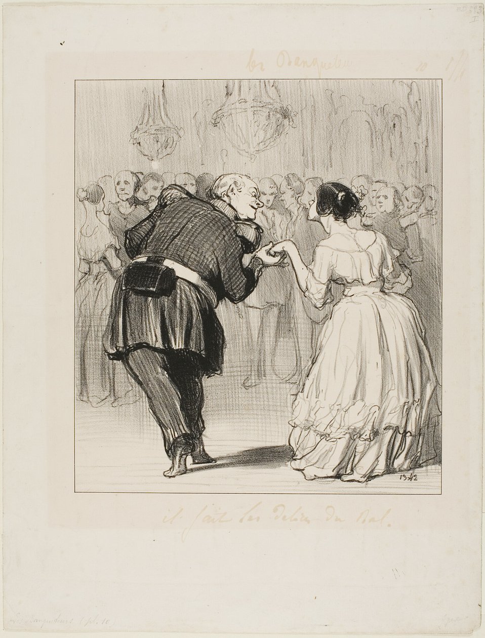 Hän iloitsee pallosta, levy 10 teoksesta Les Banqueteurs. tekijältä Honoré Victorin Daumier