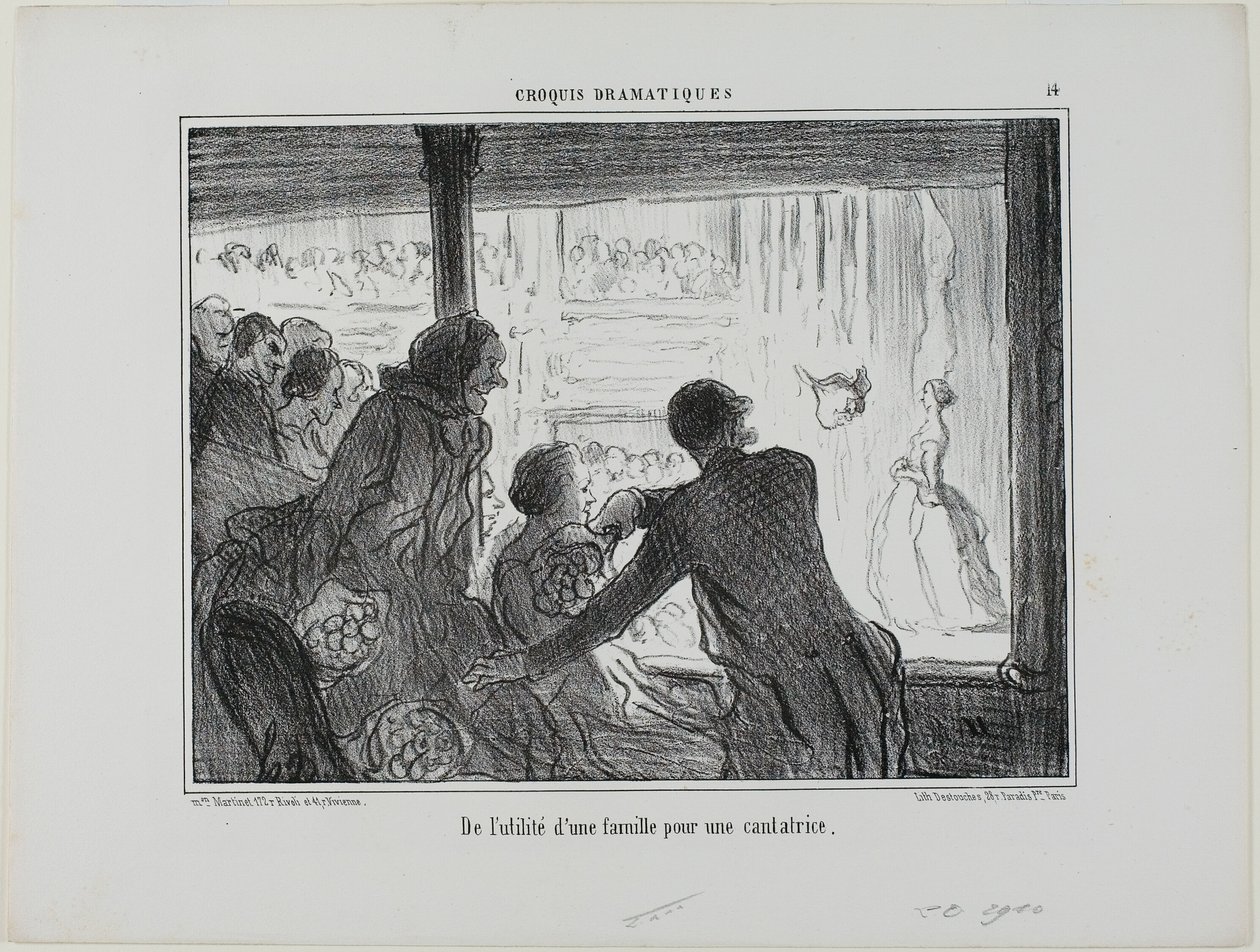 Kuinka hyödyllistä oopperalaulajalle on saada perhe, levy 14 alkaen Croquis Dramatiques tekijältä Honoré Victorin Daumier