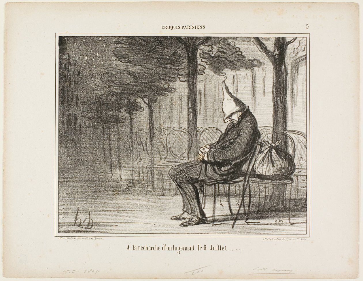 Etsitkö yöpymispaikkaa 8. heinäkuuta, levy 5 alkaen Croquis Parisiens tekijältä Honoré Victorin Daumier