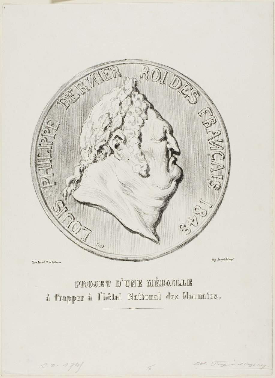 Louis-Philippe, Ranskan viimeinen kuningas 1848. Kansallisen rahapajan valmistaman mitalin luonnos. tekijältä Honoré Victorin Daumier