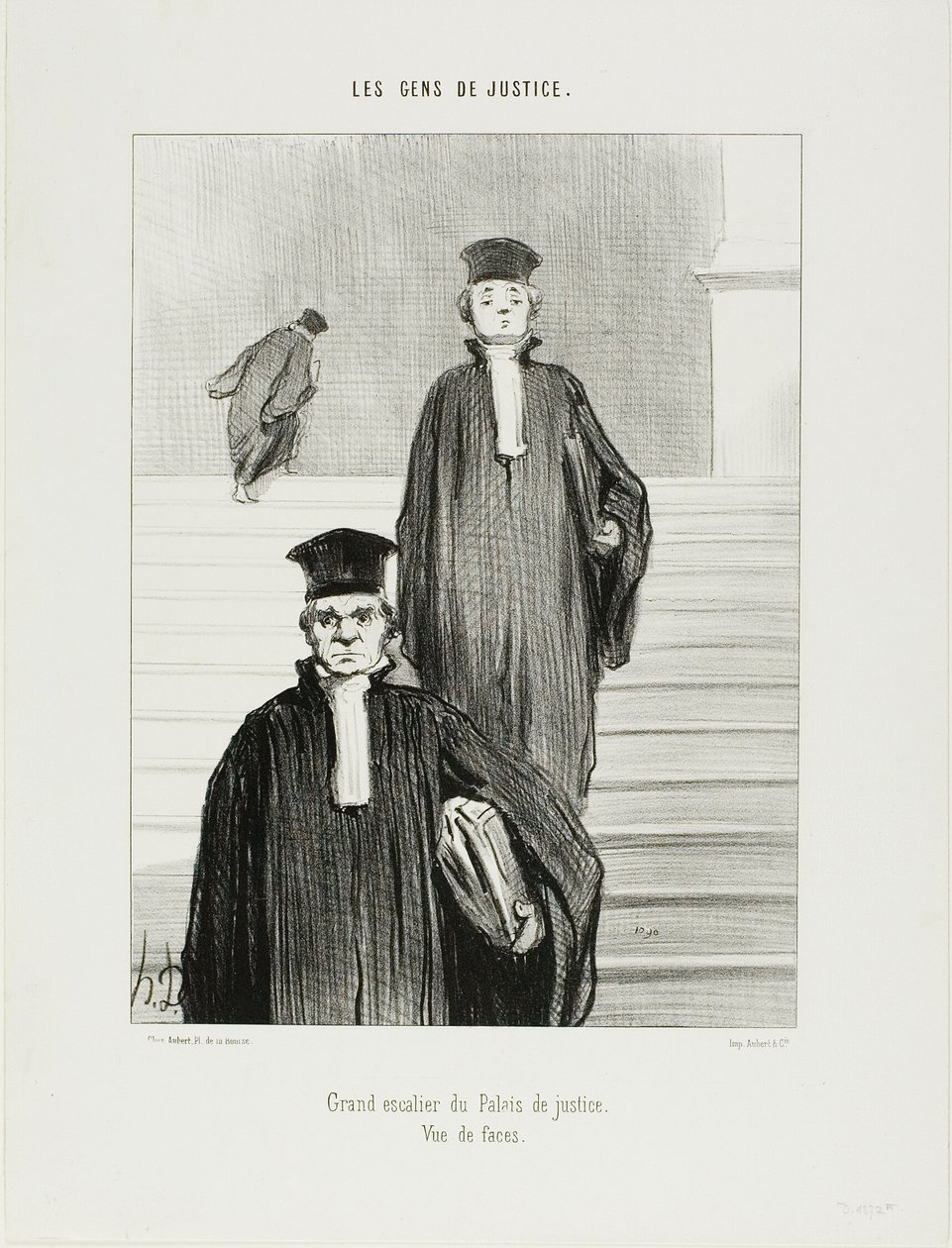 Oikeuspalatsin pääportaat. Etunäkymä, levy 36 teoksesta Les Gens De Justice. tekijältä Honoré Victorin Daumier