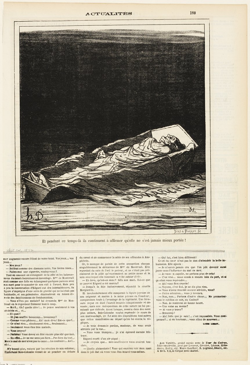 Sillä välin he jatkavat väittämistä, että hän ei ole koskaan ollut parempi, levy 183 alkaen Actualités tekijältä Honoré Victorin Daumier
