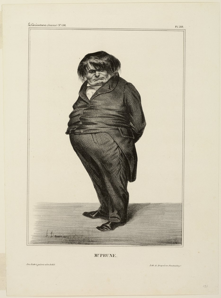 Herra Prune, laatta 288 teoksesta Célébrités de la Caricature. tekijältä Honoré Victorin Daumier