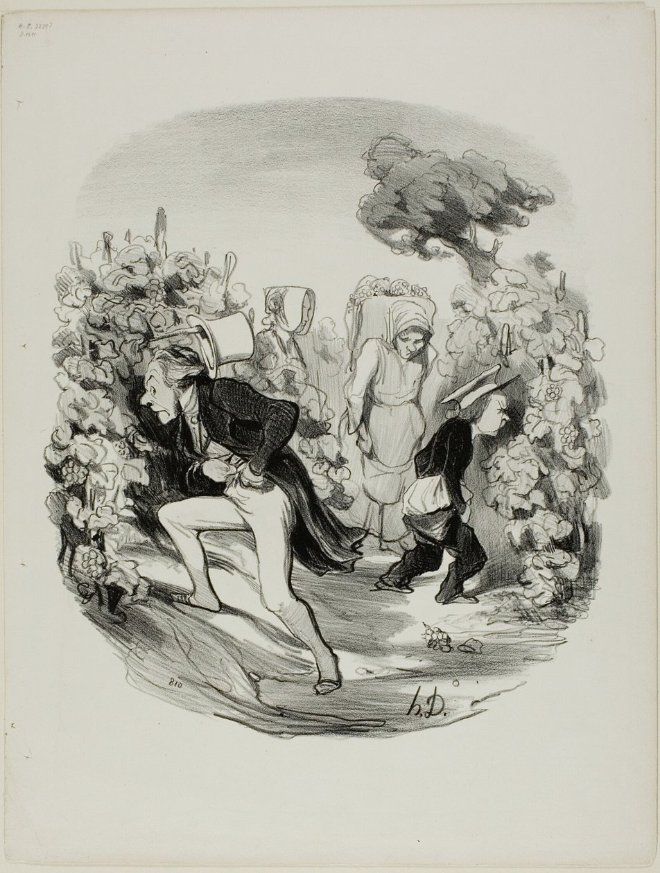 Voi räjähdys! ... viinirypäleet eivät todellakaan ole hyviä tänä vuonna!, lautanen 24 Pastoralesilta tekijältä Honoré Victorin Daumier