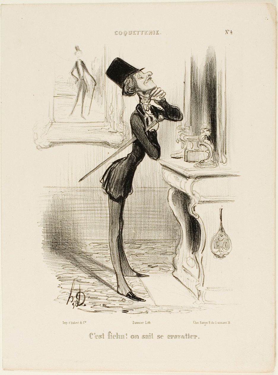 "Voi räjähdys! Minä en näköjään osaa solmua!" Lautanen 4 Coquetteriestä. tekijältä Honoré Victorin Daumier