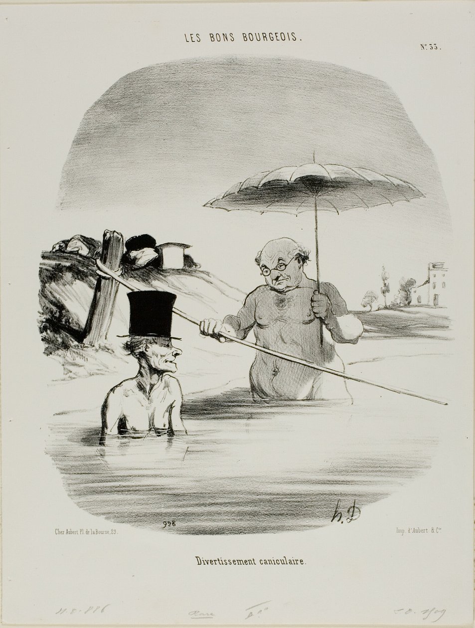 Rentoutuminen koiranpäivinä, levy 33 Les Bons Bourgeois -ravintolasta. tekijältä Honoré Victorin Daumier