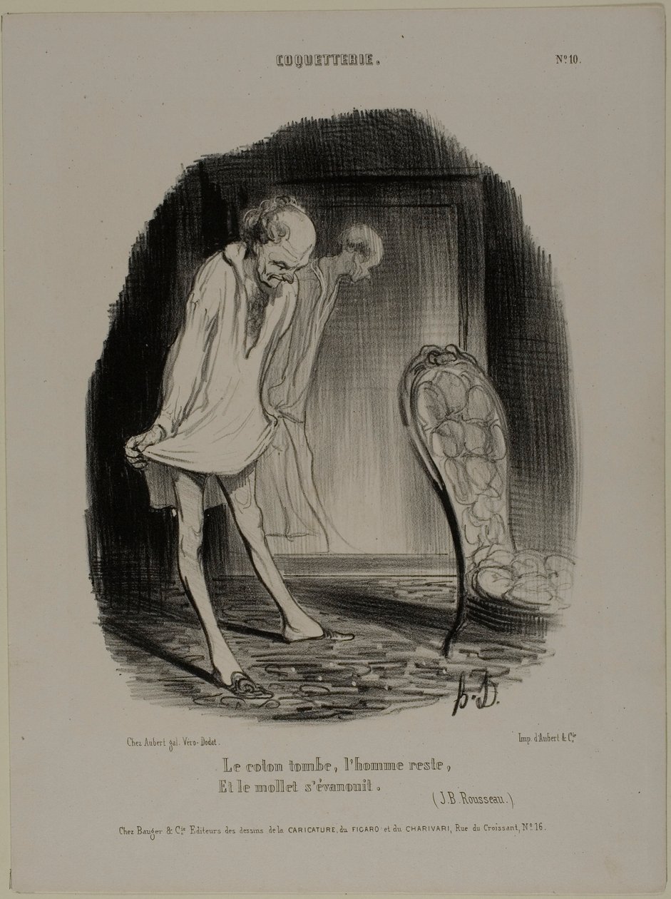 Puuvillapuku putoaa, mies jää ja vasikka haalistuu (J.B. Rousseau), Coquetterie-lehden levy 10. tekijältä Honoré Victorin Daumier