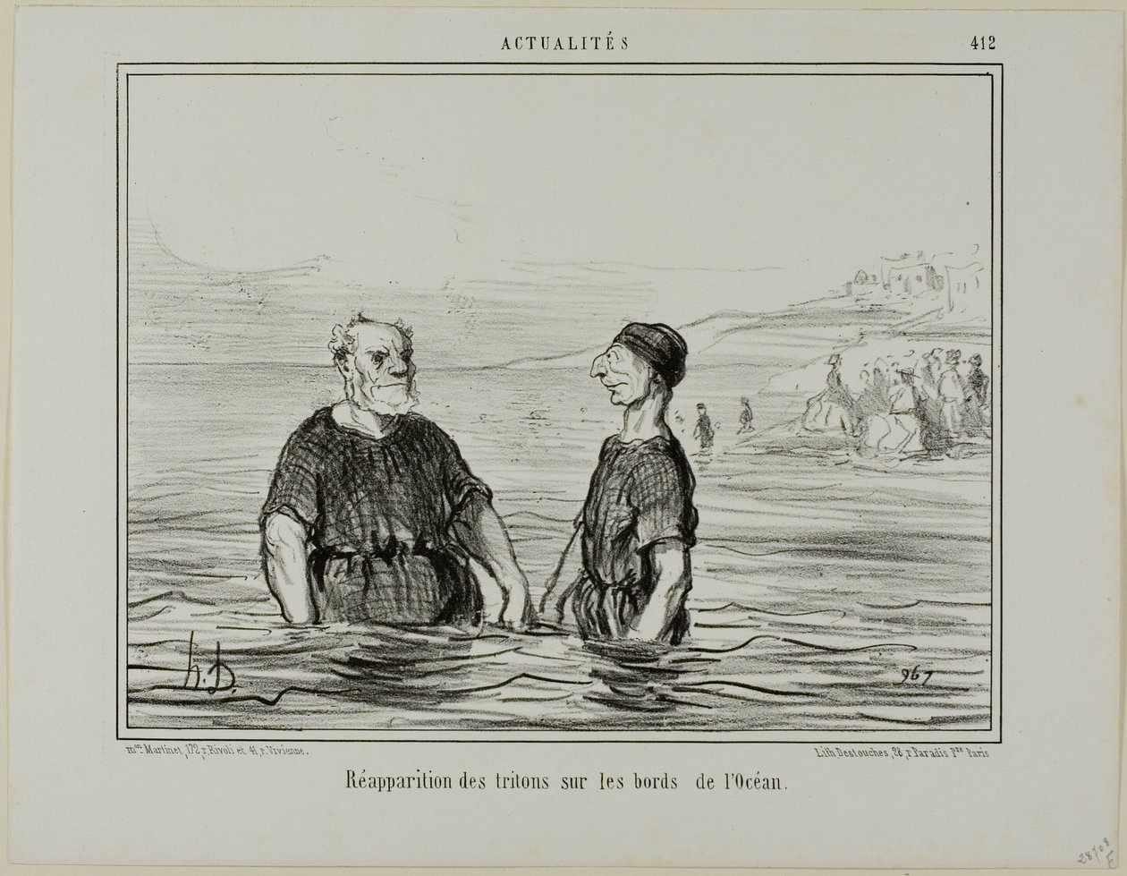 Meren tritonien ilmestyminen, levy 412, Actualités-julkaisusta. tekijältä Honoré Victorin Daumier