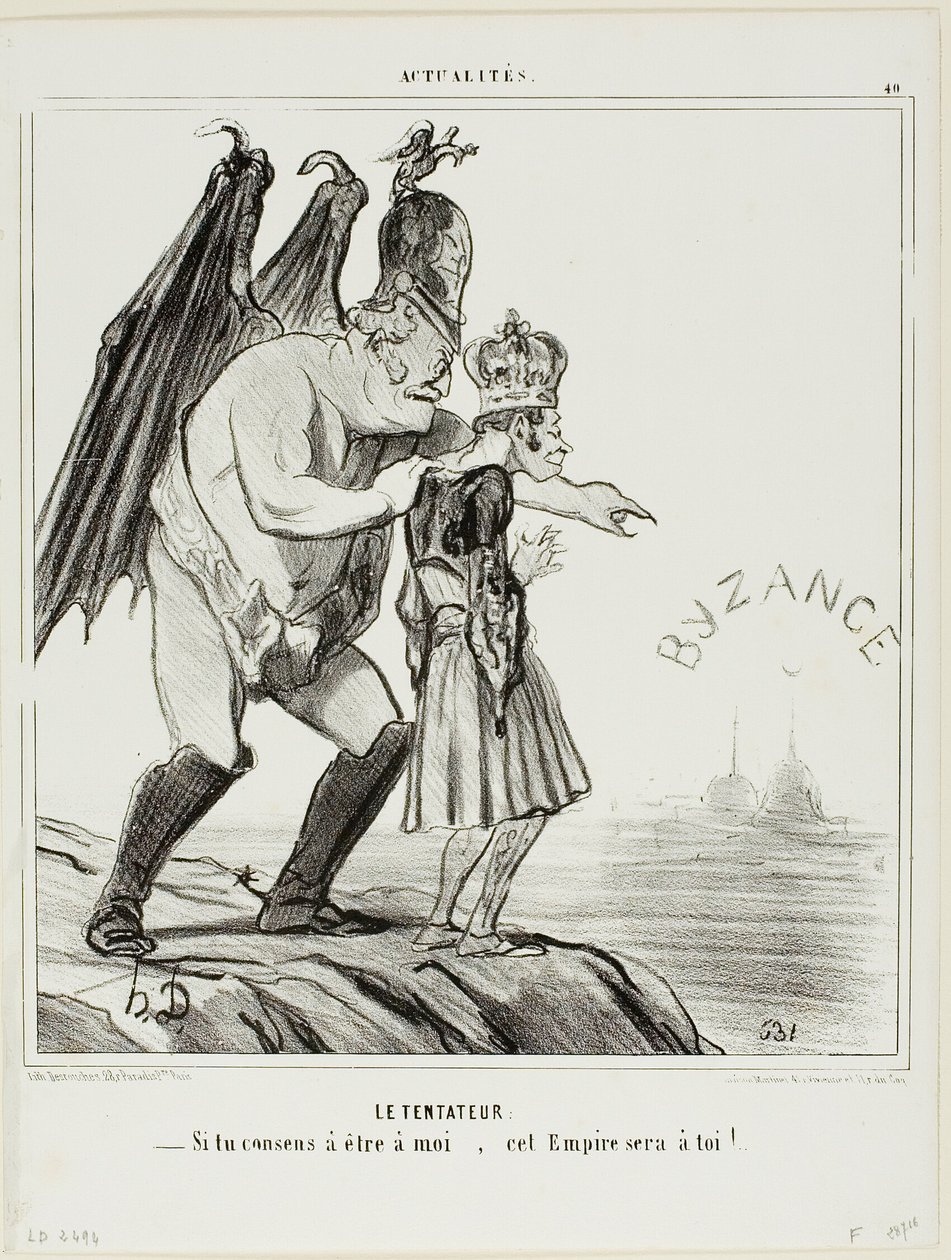 Temptor. "- Jos suostut kuulumaan minulle... tämä valtakunta on sinun," levy 40 Actualitésista. tekijältä Honoré Victorin Daumier
