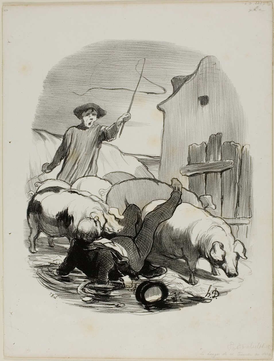 Vaara jäädä kiinni jyrkänteen takaa-ajosta, levy 12 Pastoralesista. tekijältä Honoré Victorin Daumier