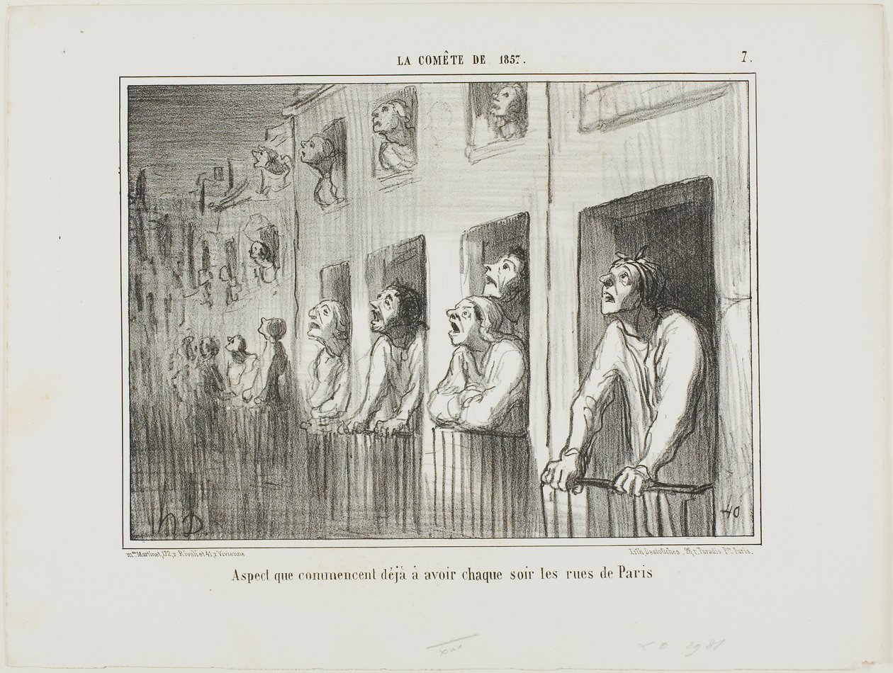 Pariisin kadut alkavat näyttää joka ilta tältä, levy 7, La Cométe De 1857. tekijältä Honoré Victorin Daumier