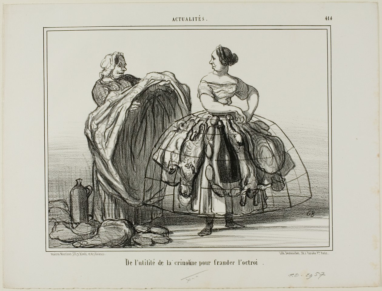 Krinoliinin hyödyllisyys tullien huijaamisessa, levy 414 asiakirjasta Actualités. tekijältä Honoré Victorin Daumier