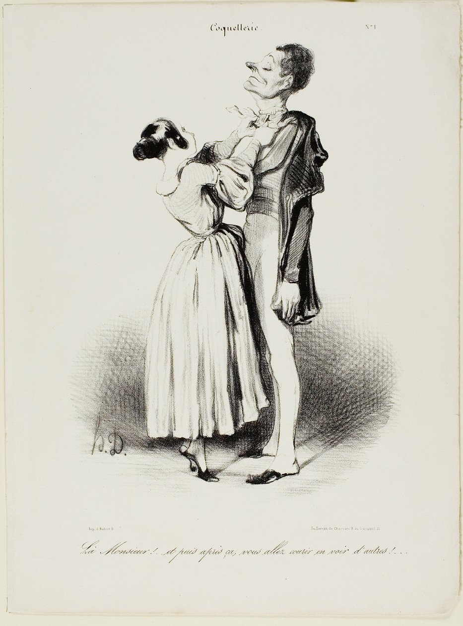 "Siinähän sinä olet, kultaseni...., ja nyt varmaan lähdet muiden tyttöjen perään....", kilpi 1 Coquetteriestä. tekijältä Honoré Victorin Daumier
