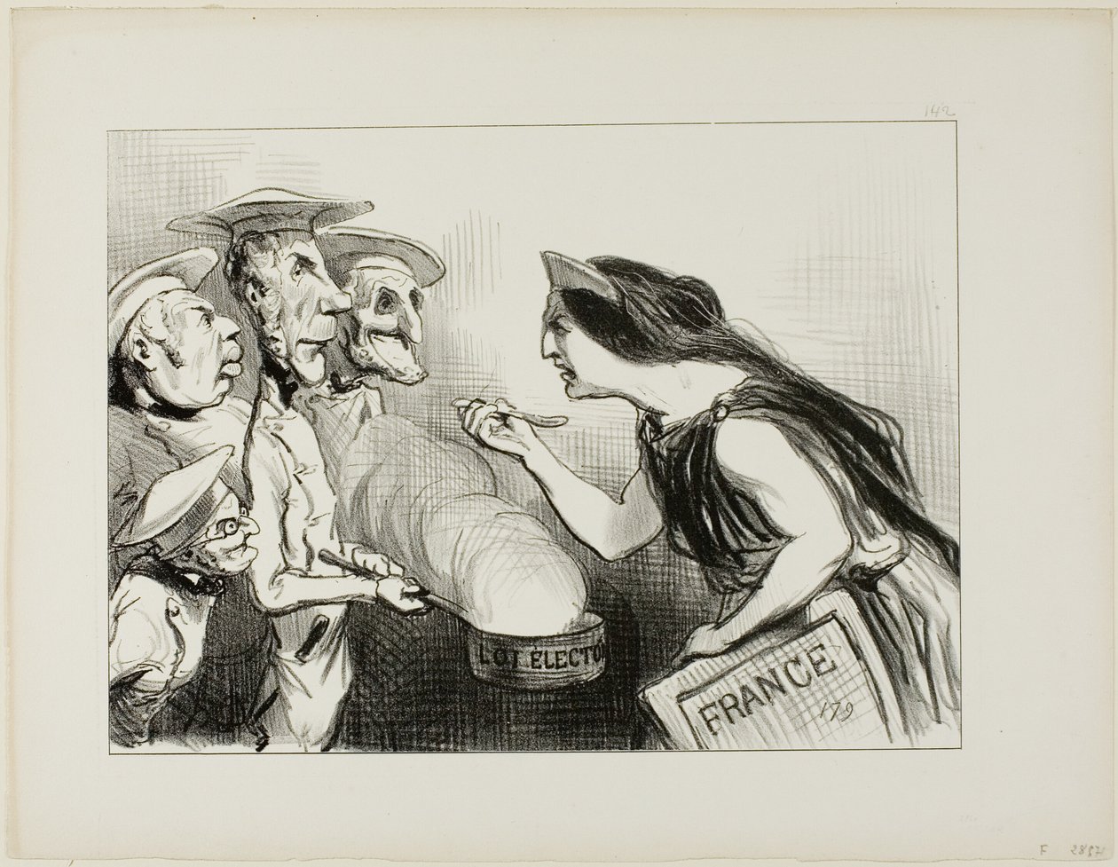 Liian monta kokkia pilaa liemen. "- Tämä todella maistuu huonolta ruoanlaitolta", levy 142 Actualitésista. tekijältä Honoré Victorin Daumier