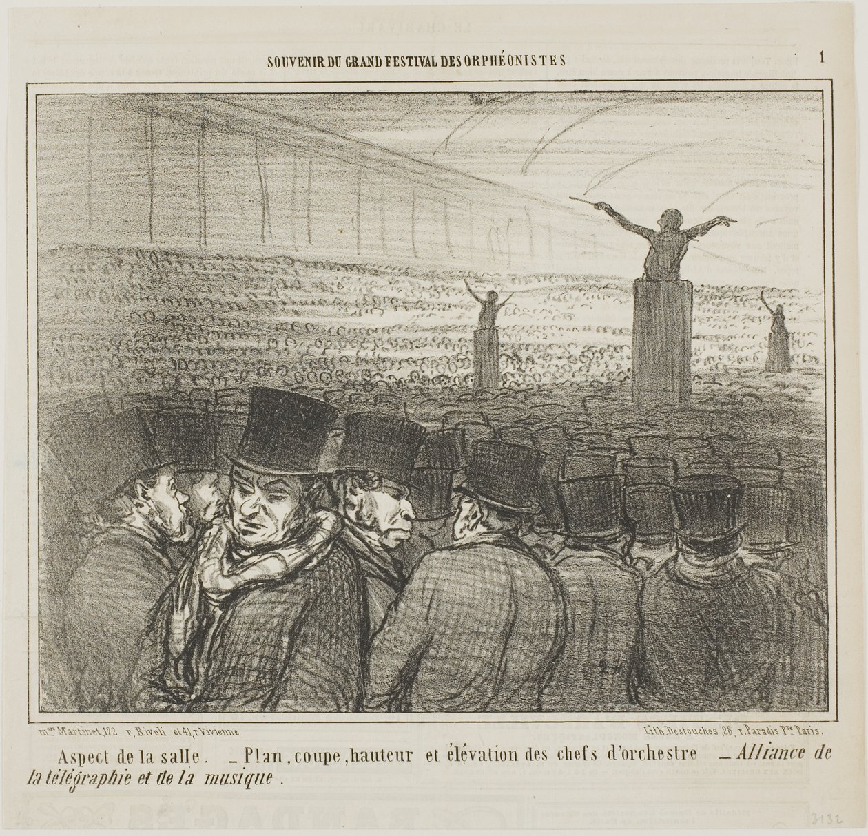 Näkymä suureen saliin, levy 1 teoksesta Souvenirdu Grand Festival des Orphéonistes. tekijältä Honoré Victorin Daumier