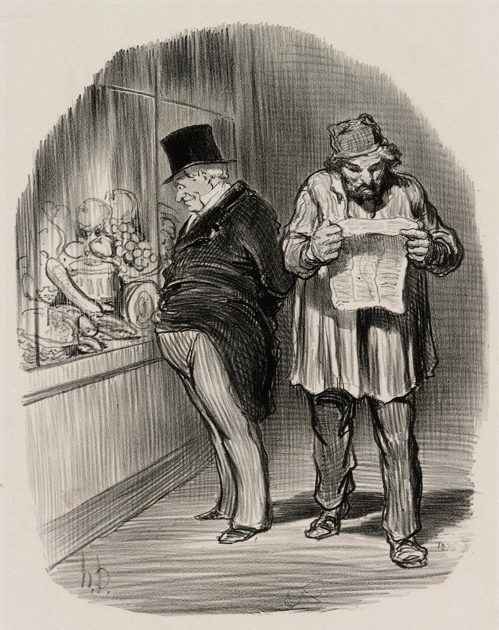 Työläinen ja porvari, elokuvasta Les Parisiens En 1848. tekijältä Honoré Victorin Daumier
