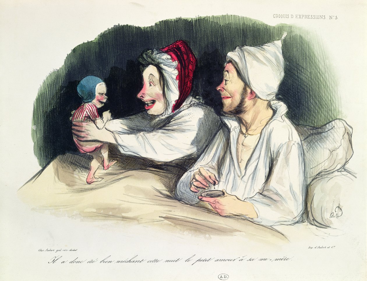 Ekstaattiset vanhemmat uuden vauvansa kanssa tekijältä Honoré Daumier