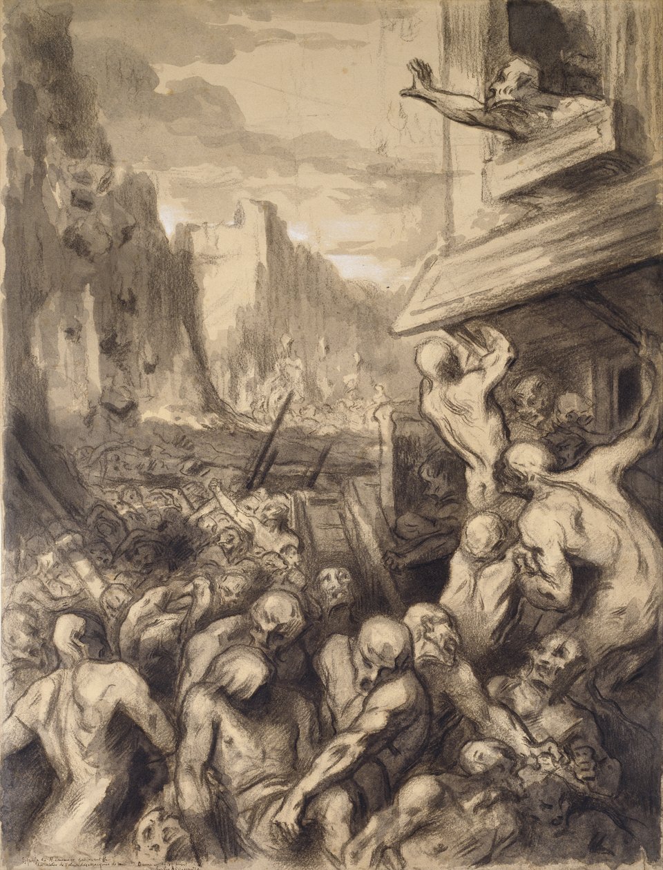 Sodoman tuho, n. 1850 (w.c ja guassi paperilla) tekijältä Honoré Daumier
