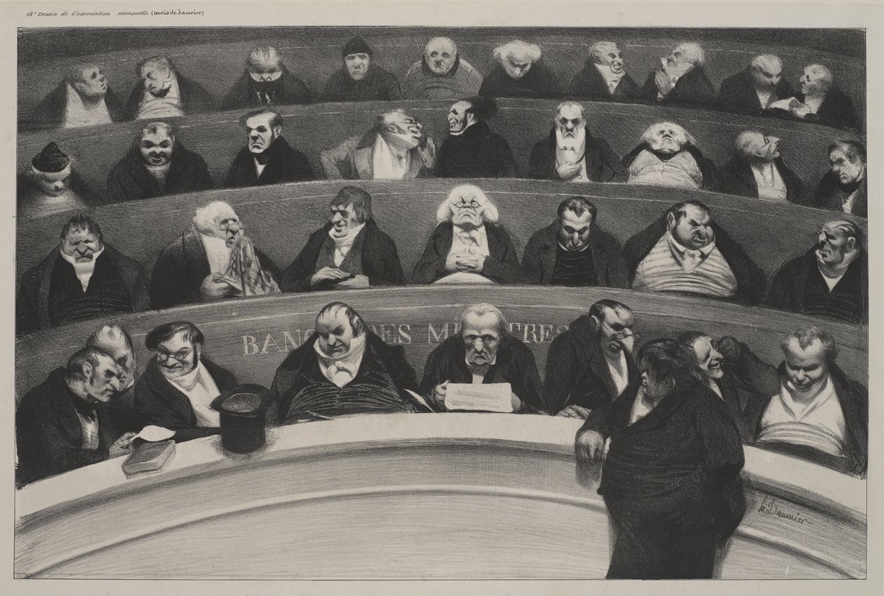 The Legislative Belly (Le Ventre législatif), tammikuu 1834 (litografia raskaalle kudospaperille) tekijältä Honoré Daumier