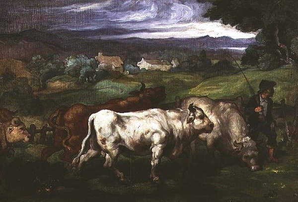 Nauta ja karja maisemassa tekijältä Honore (circle of) Daumier