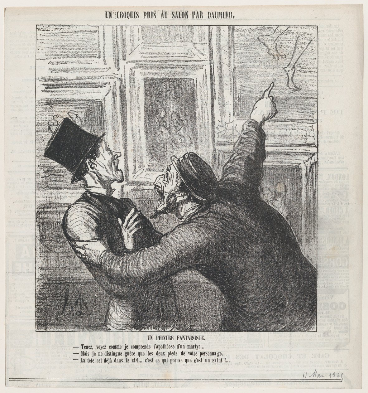 Fantastinen taidemaalari, teoksesta "Luonnos salongista", julkaistu Le Charivarissa 11. toukokuuta 1865 tekijältä Honoré Daumier