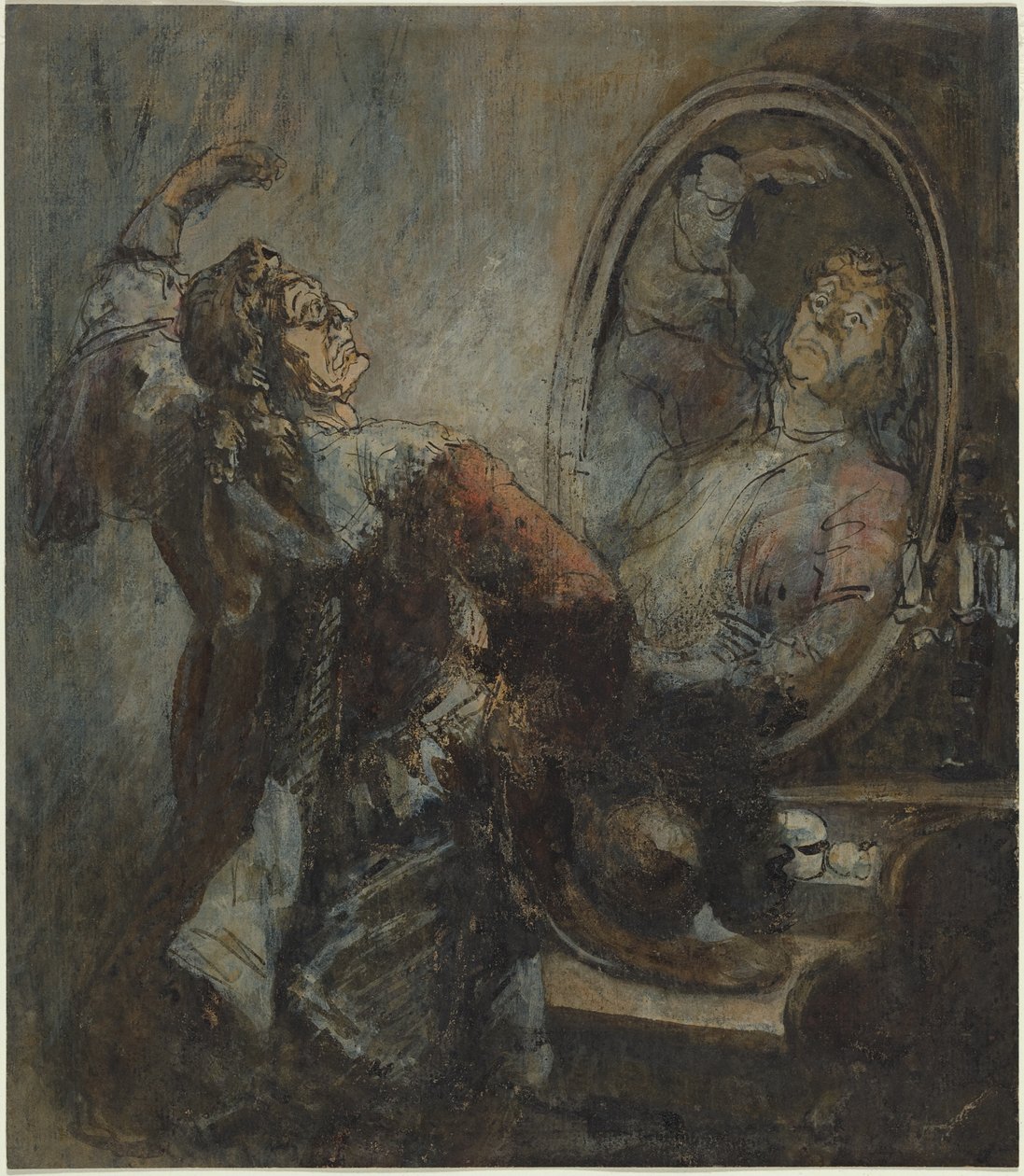 Näyttelijä poseeraa peilin edessä tekijältä Honore Daumier