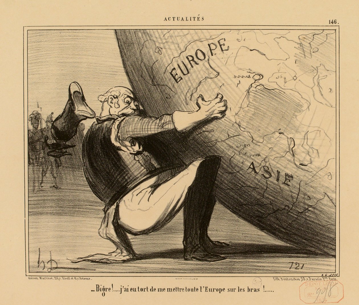 Uutiset nro 146: - Voi jukra! ... Tein virheen, kun otin koko Euroopan niskoilleni! ... tekijältä Honoré Daumier