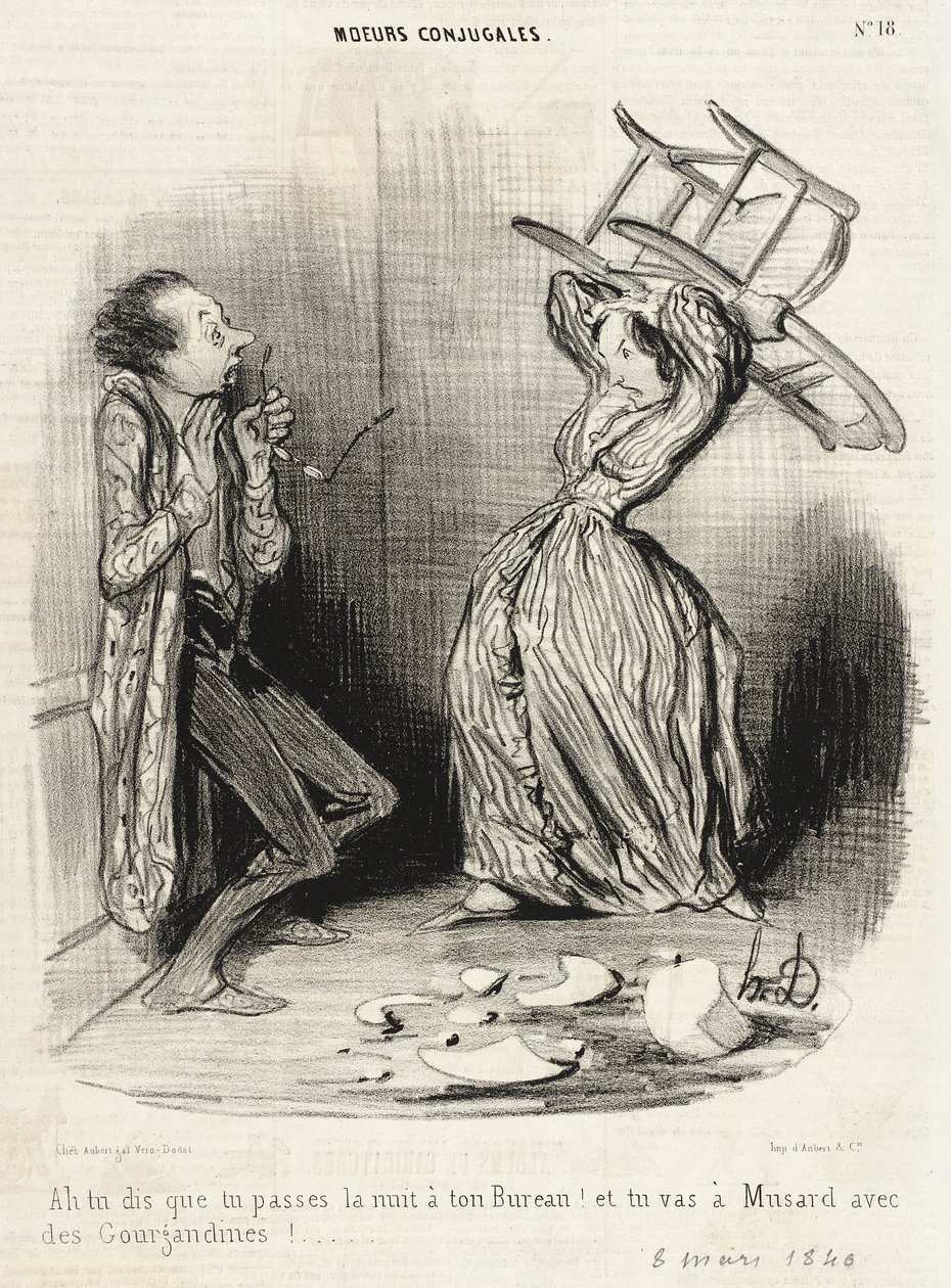 Vai niin, sinä sanot viettäväsi yön toimistossasi!... tekijältä Honoré Daumier