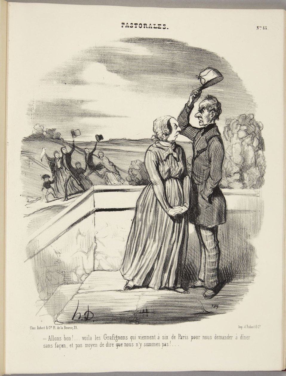 No jopas! Grafignonit tulevat kuuden hengen voimin Pariisista pyytämään meiltä mutkattomasti päivällistä, emmekä voi edes sanoa, ettemme ole kotona! tekijältä Honoré Daumier
