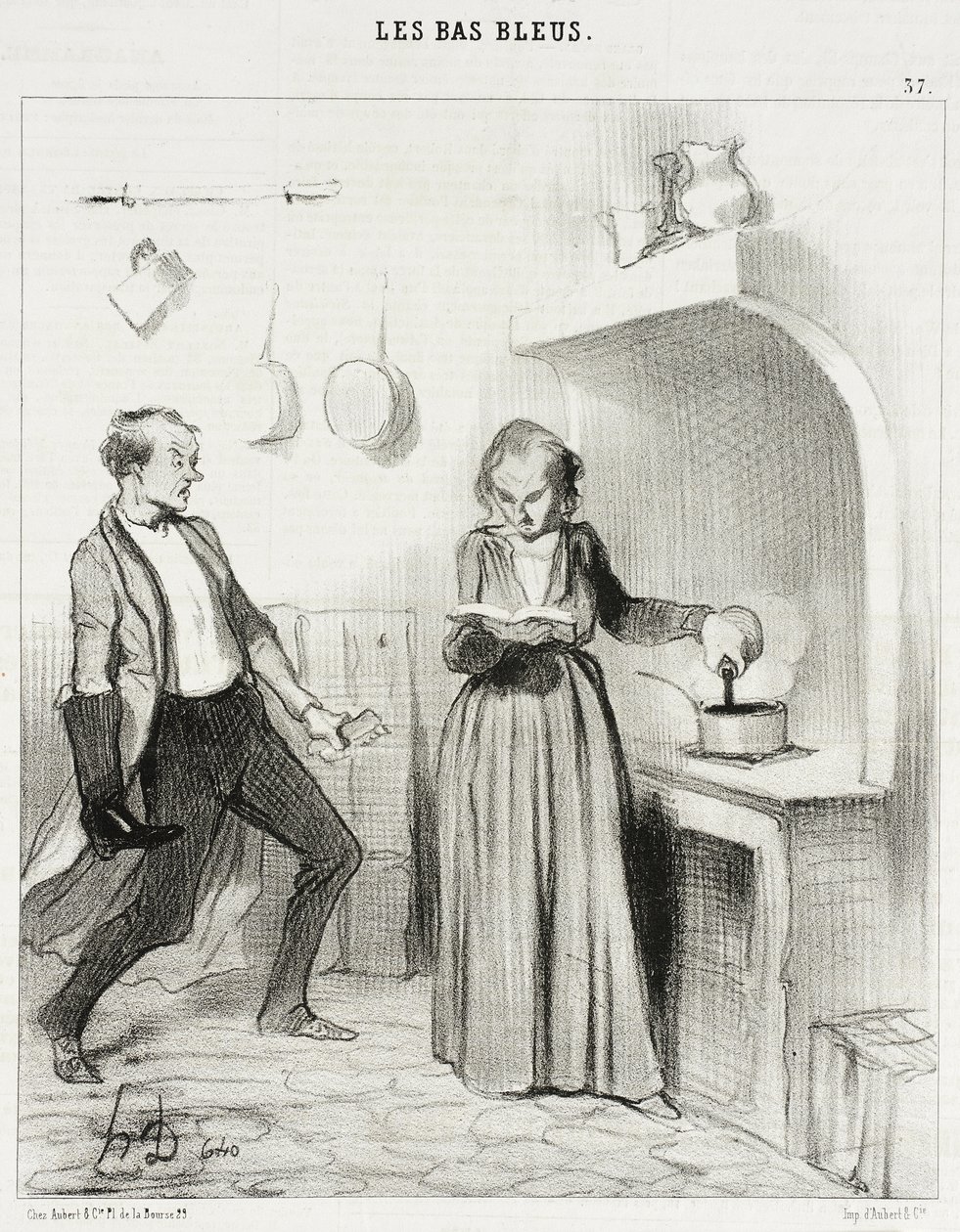 No jopas! ... Siinä hän nyt ... kaataa kengänkiilloketta suklaani joukkoon! ... tekijältä Honoré Daumier