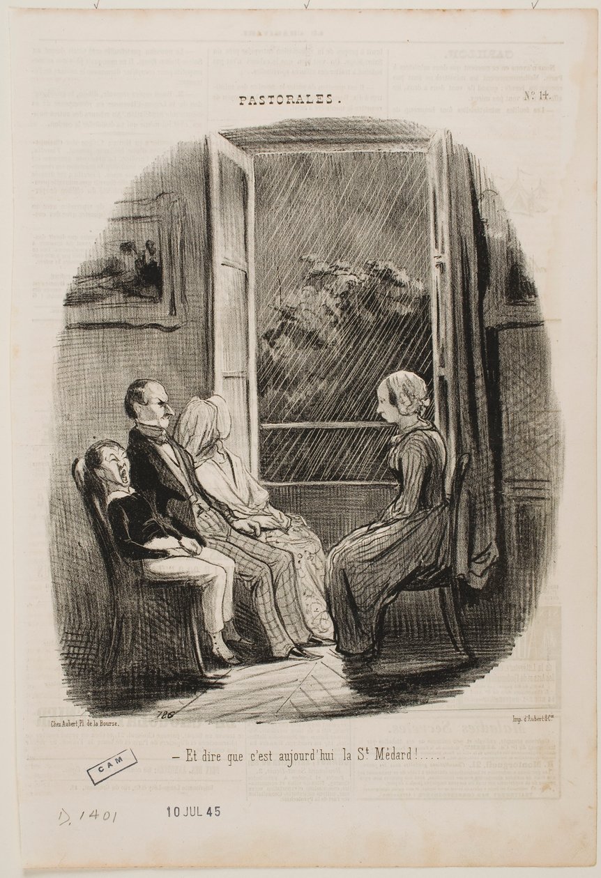 Ja ajatella, että tänään on pyhän Medarduksen päivä! tekijältä Honoré Daumier