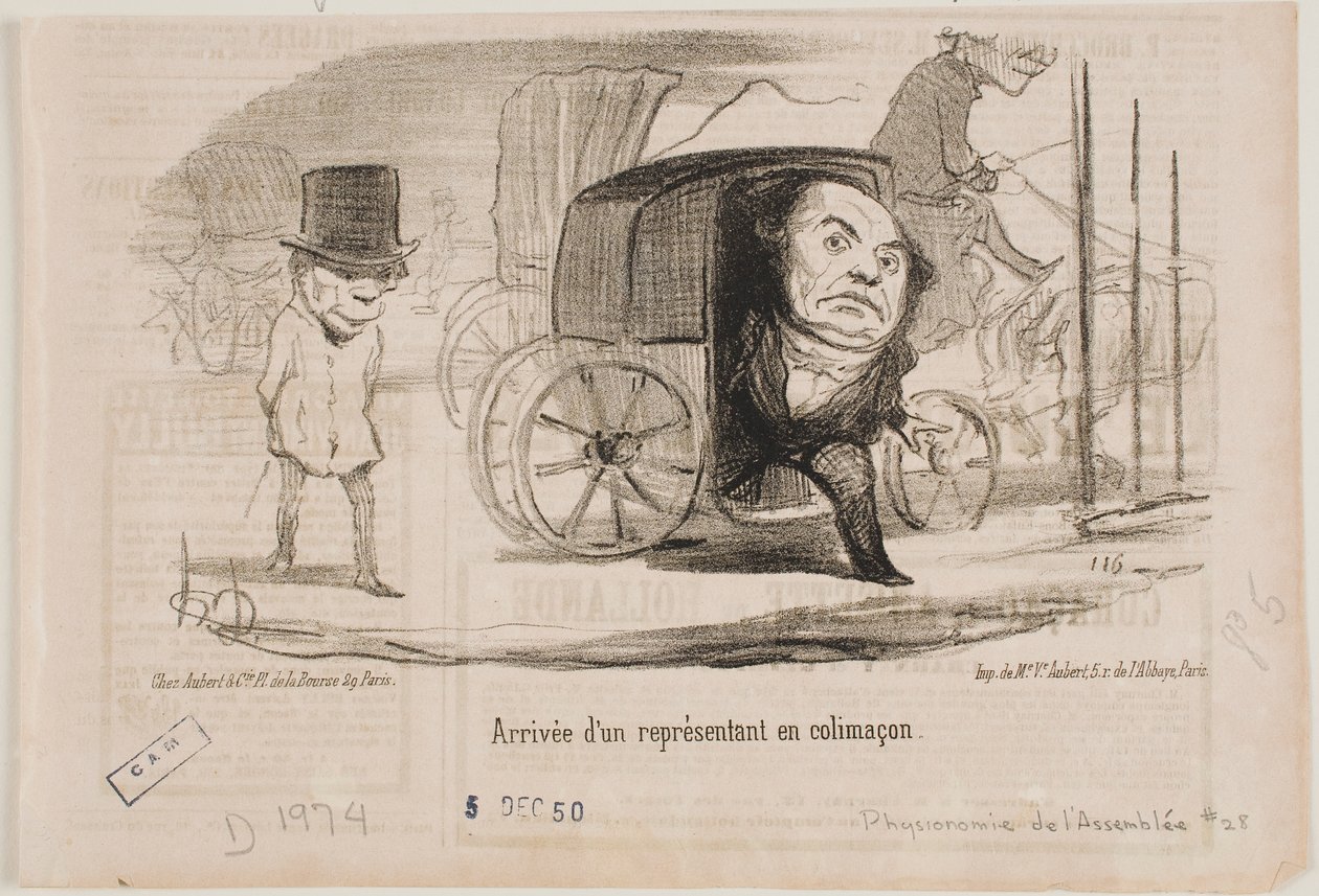 Etanaksi kutsutuissa vaunuissa saapuva kansanedustaja tekijältä Honoré Daumier