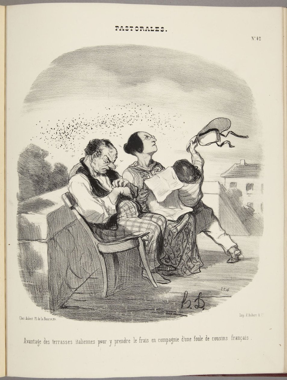 Italialaisten terassien etu vilvoitteluun suuren ranskalaisserkkujoukon seurassa tekijältä Honoré Daumier
