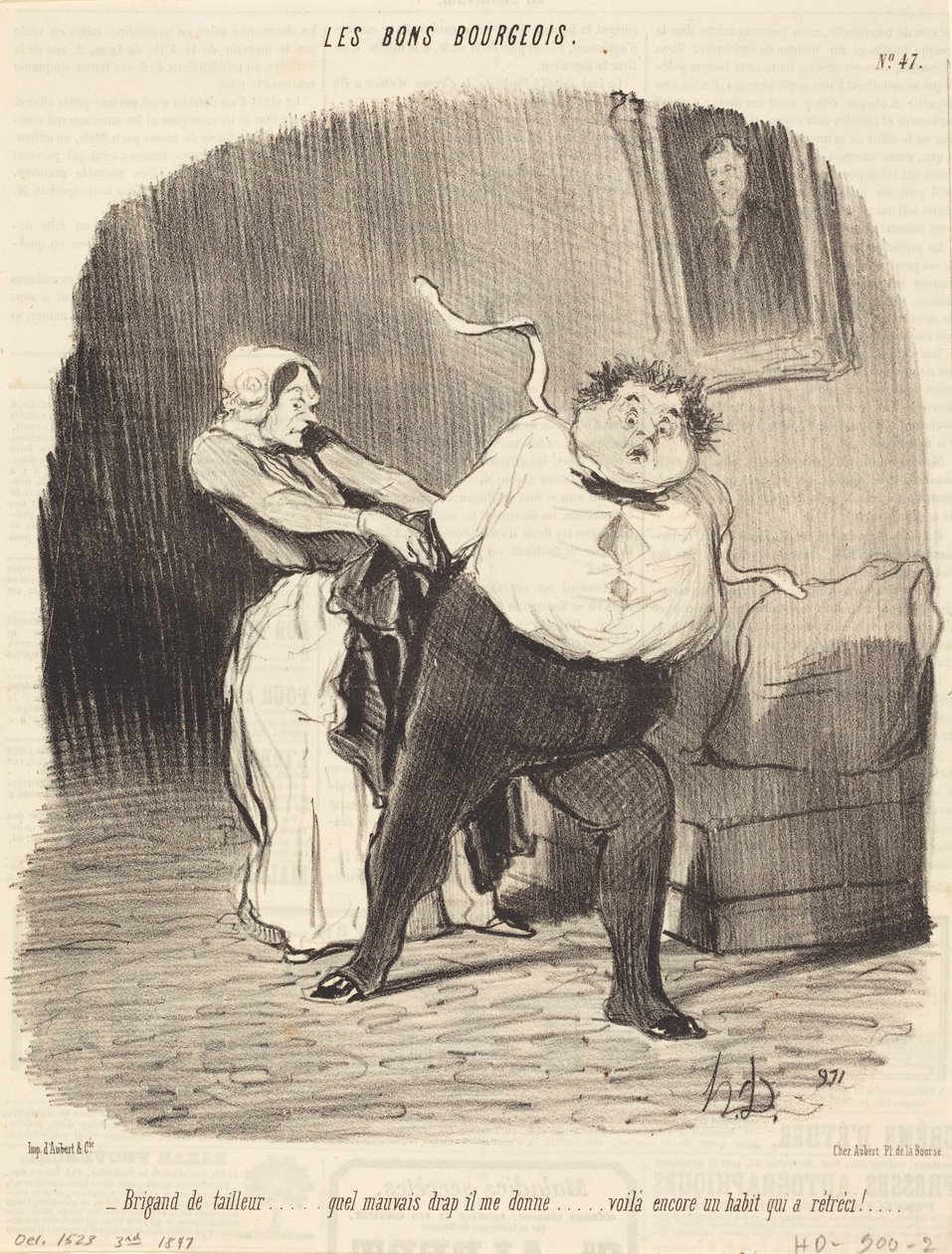 Se roisto räätäli... taas yksi puku... kutistunut! tekijältä Honoré Daumier