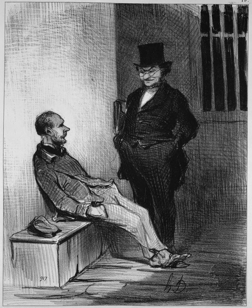 Minua harmittaa se, että minua syytetään kahdestatoista varkaudesta!... Niitä on kaksitoista... aina parempi... vetoan monomaniaan!... tekijältä Honoré Daumier