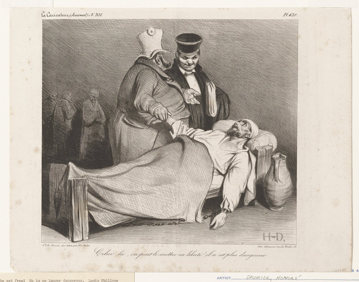 Tämän voi vapauttaa! Hän ei ole enää vaarallinen. (lähde: La Caricature) tekijältä Honoré Daumier