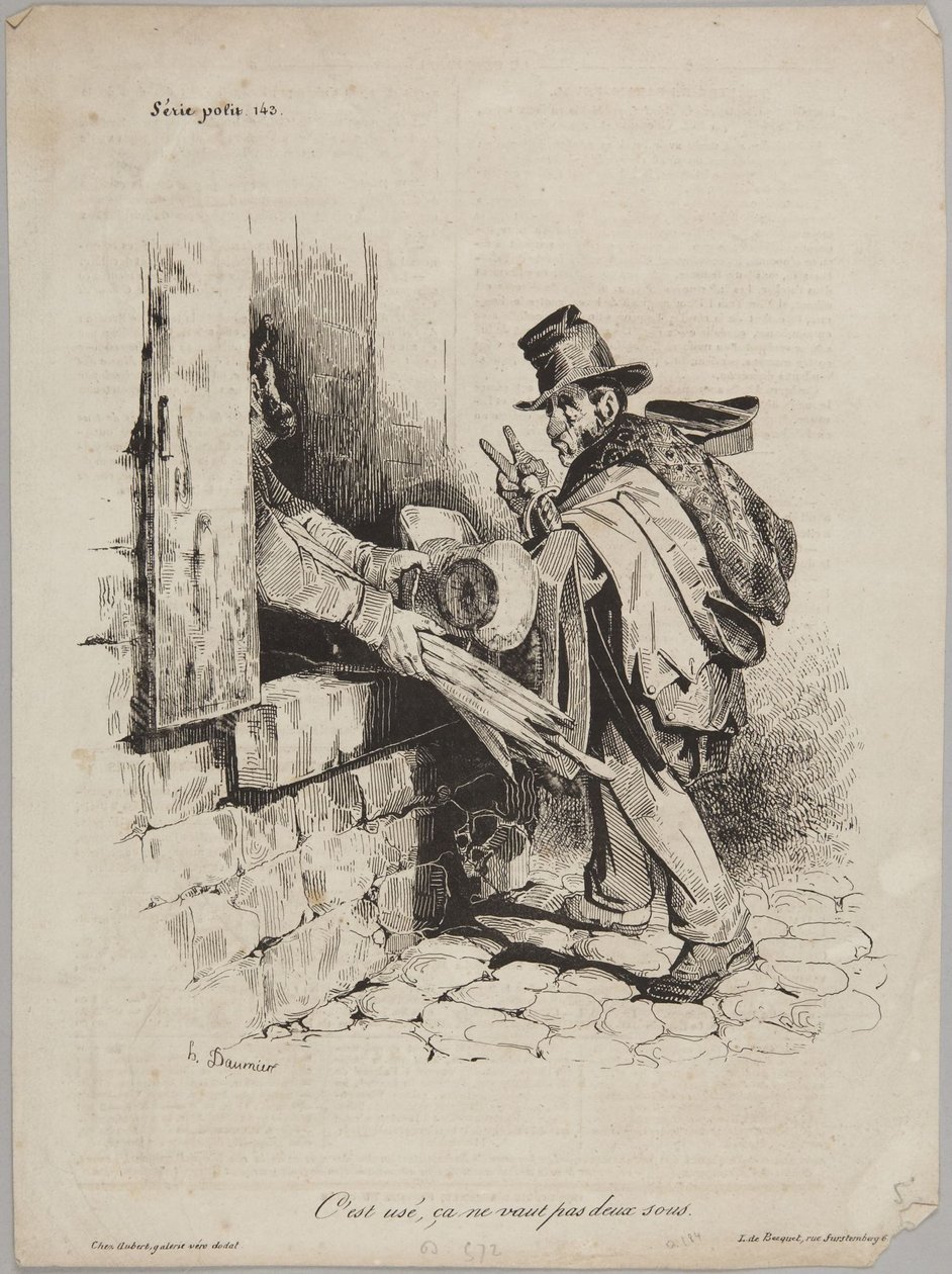 Se on kulunut, ei ole minkään arvoinen, numero 143 sarjasta Série Politique, julkaisija Le Charivari tekijältä Honoré Daumier