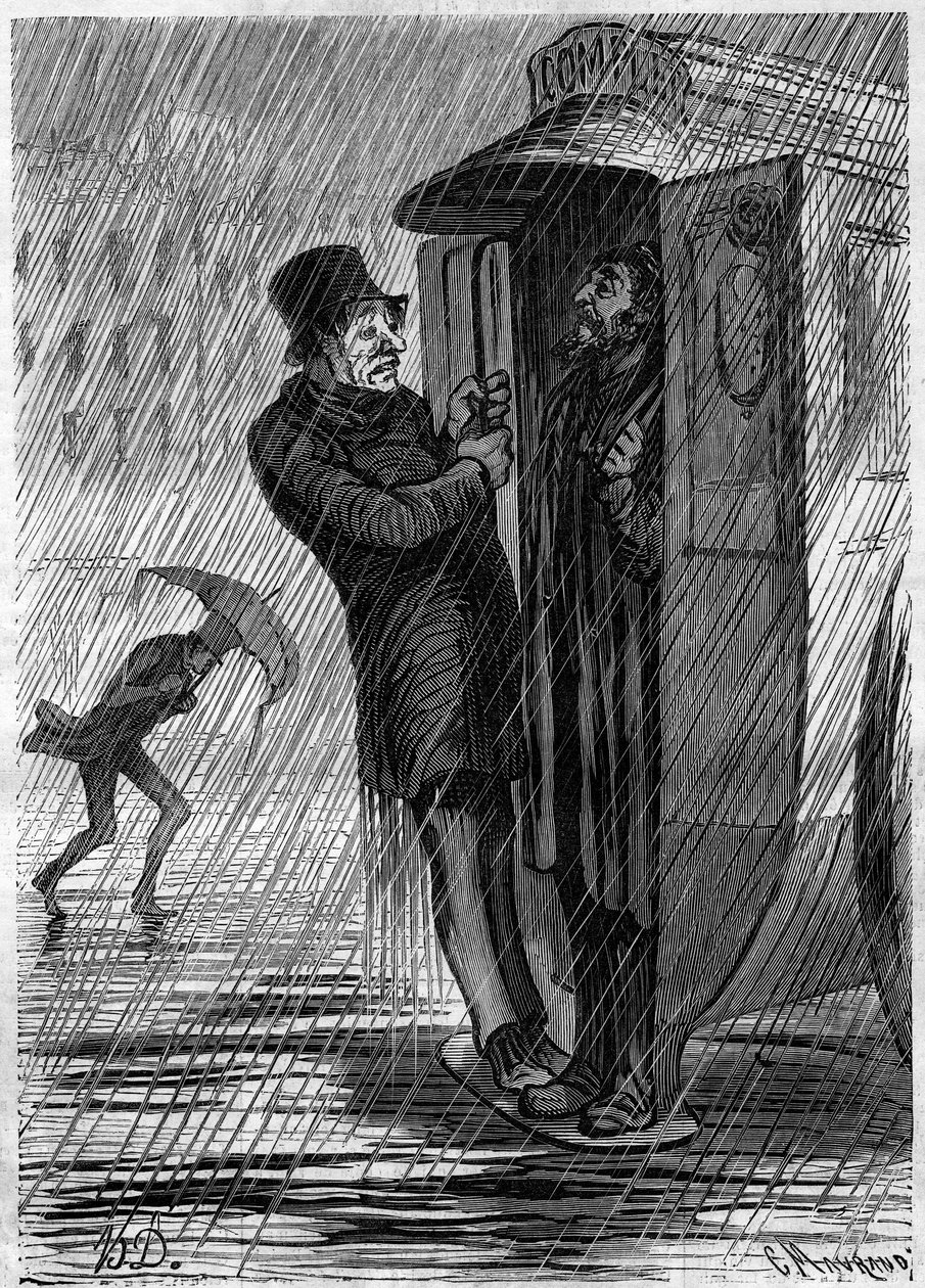 Saattaa loppuun!!! Sarjakuva Honore Daumier (1808-1879). Kaiverrus "" Le Monde Illustré" -julkaisussa nro 271, 21. kesäkuuta 1862. tekijältä Honoré Daumier
