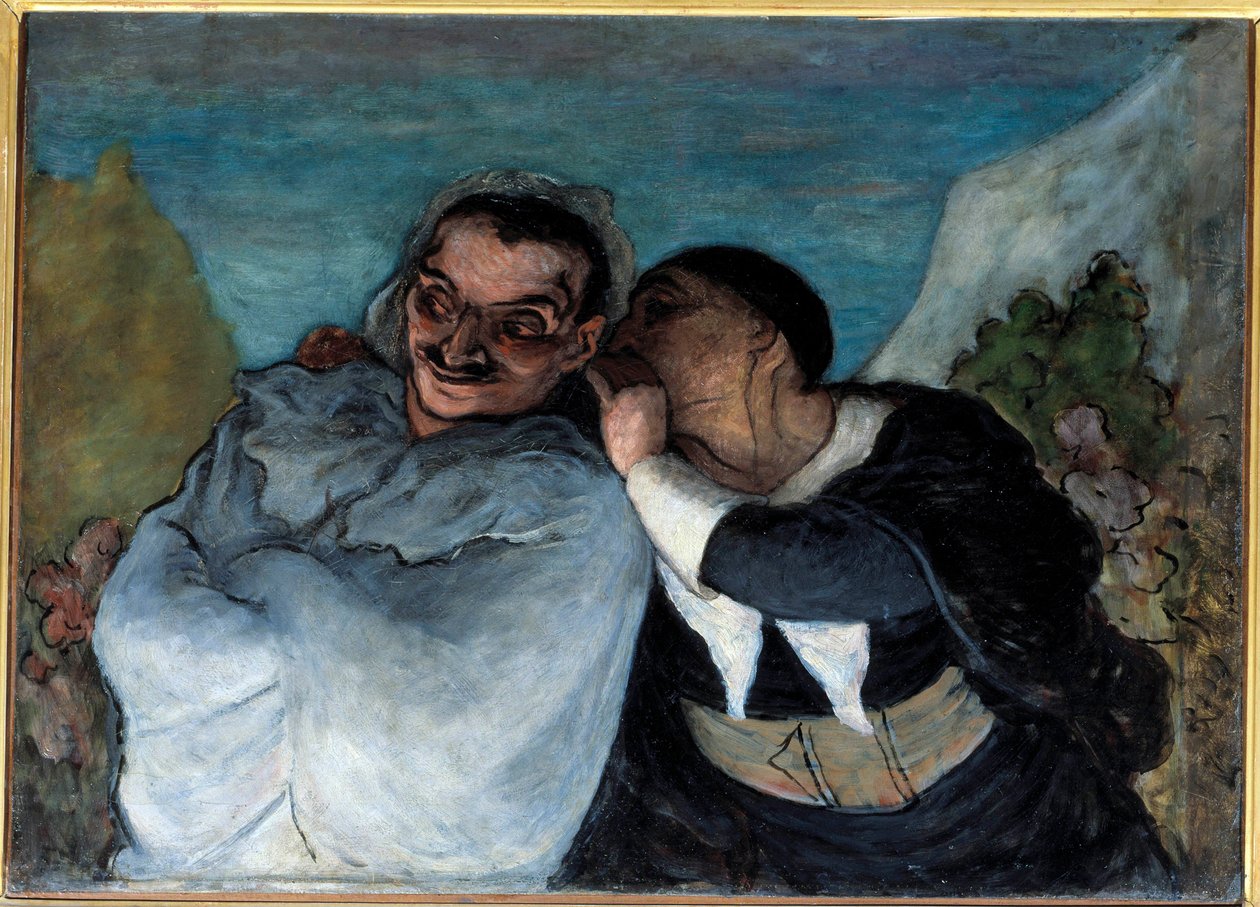 Crispin ja Scapin sanoo myös Scapin ja Silvestre. Molieren näytelmän "Les fourberies de Scapin" kaksi hahmoa luottavat korvaansa. Honore Daumierin (1808-1879) maalaus. 1864 Su. 0,60 x 0,82 m Paris Musee d