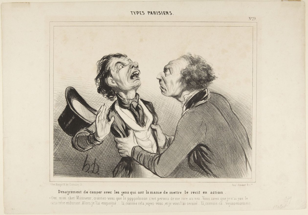 Ihmisten kanssa keskustelemisen ikävyys ..., numero 29 sarjasta Pariisilaisia tyyppejä tekijältä Honoré Daumier