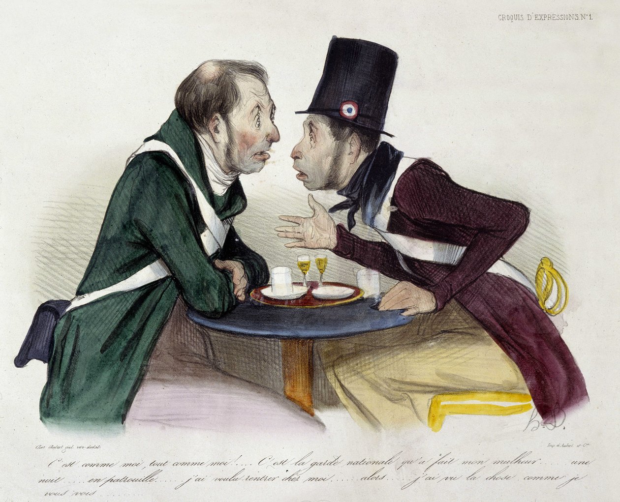 Kansalliskaartin välinen keskustelu bistrosta - Daumier tekijältä Honoré Daumier
