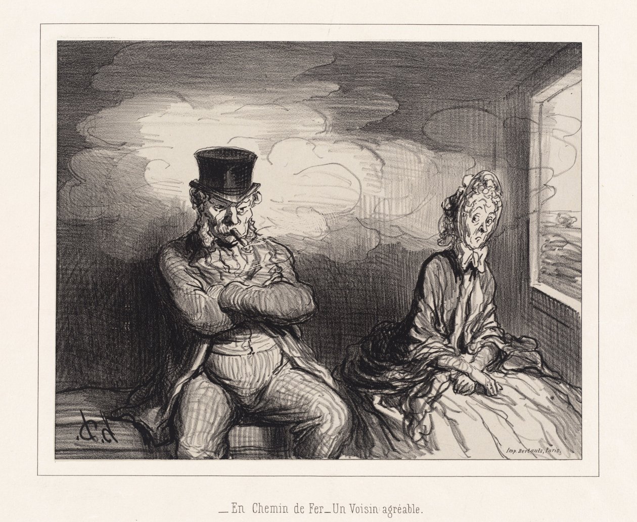 Junassa... miellyttävä vierustoveri tekijältä Honoré Daumier
