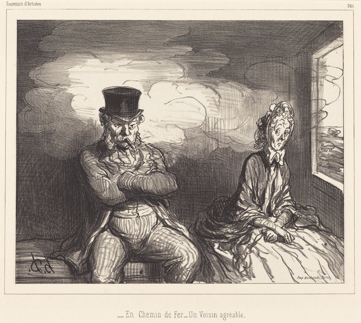 Rautateillä... miellyttävä naapuri tekijältä Honoré Daumier