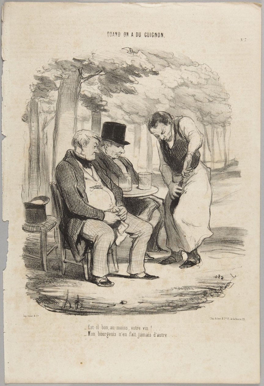 Onhan viininne ainakin hyvää!..., numero 7 sarjasta Kun on huonoa tuuria julkaisusta Le Charivari tekijältä Honoré Daumier