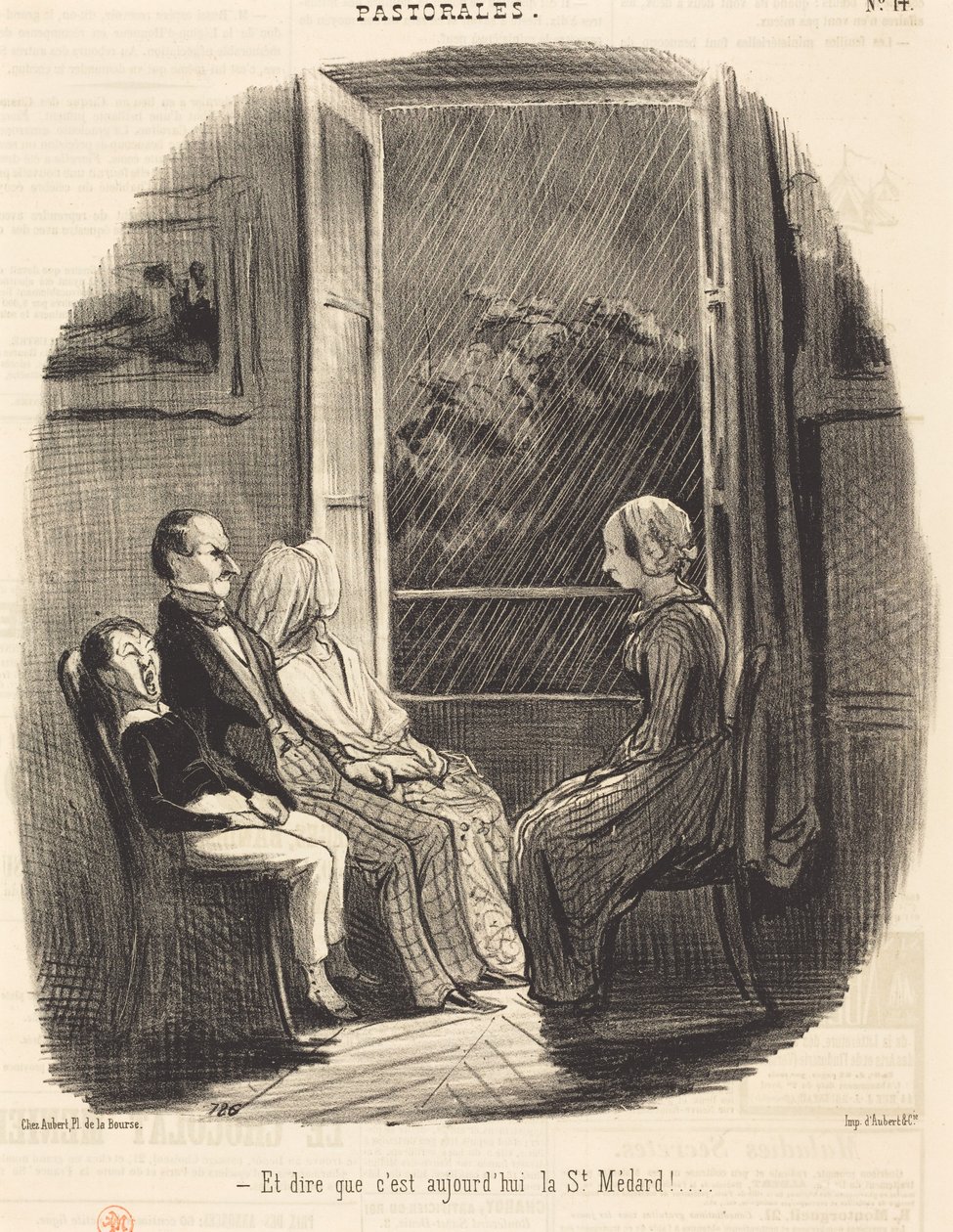 Ja ajatella, että tänään on pyhän Medarduksen päivä! tekijältä Honoré Daumier