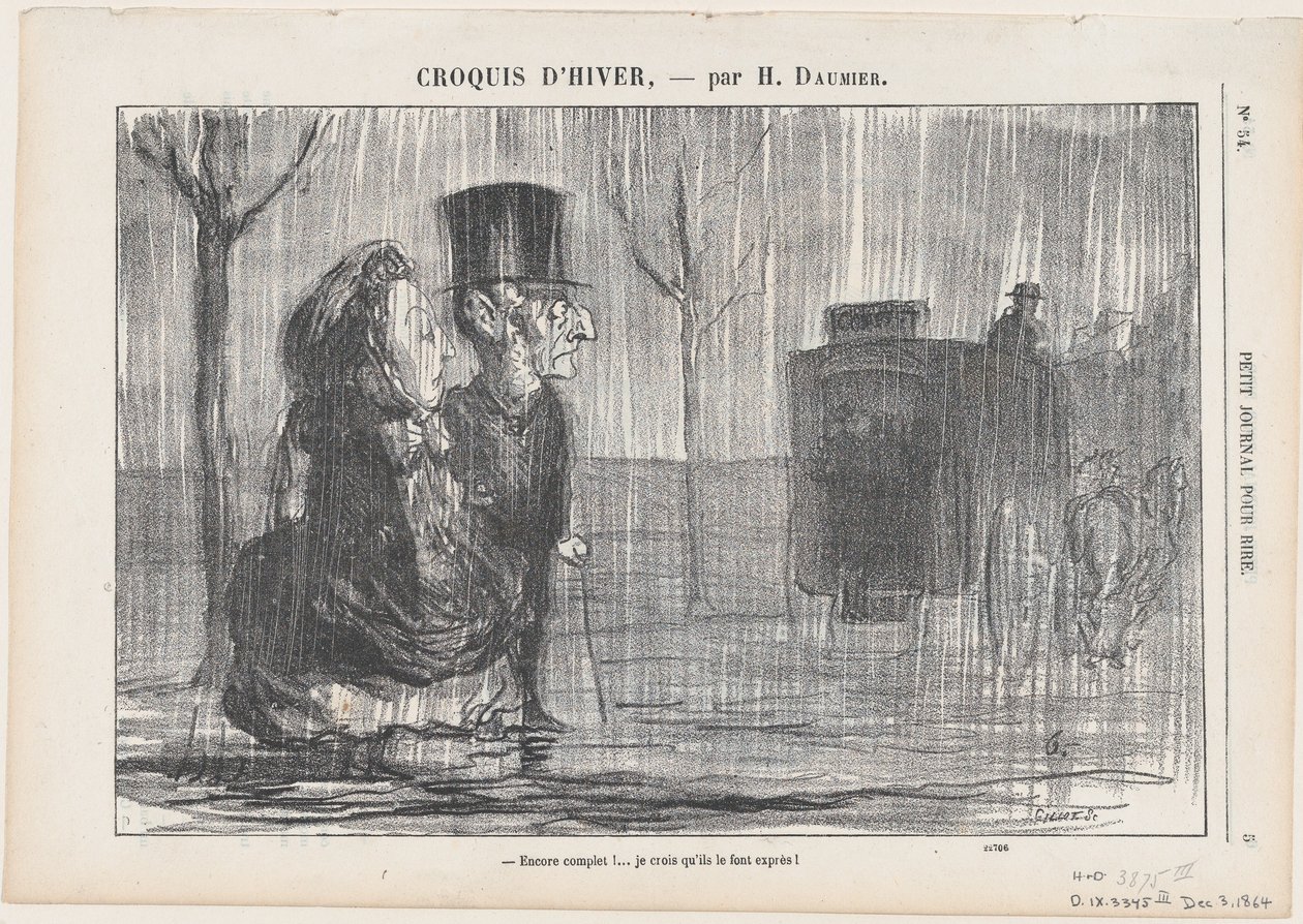 Taas täynnä... Luulen, että he tekevät tämän tahallaan!, teoksesta ”Winter Sketches” tekijältä Honoré Daumier