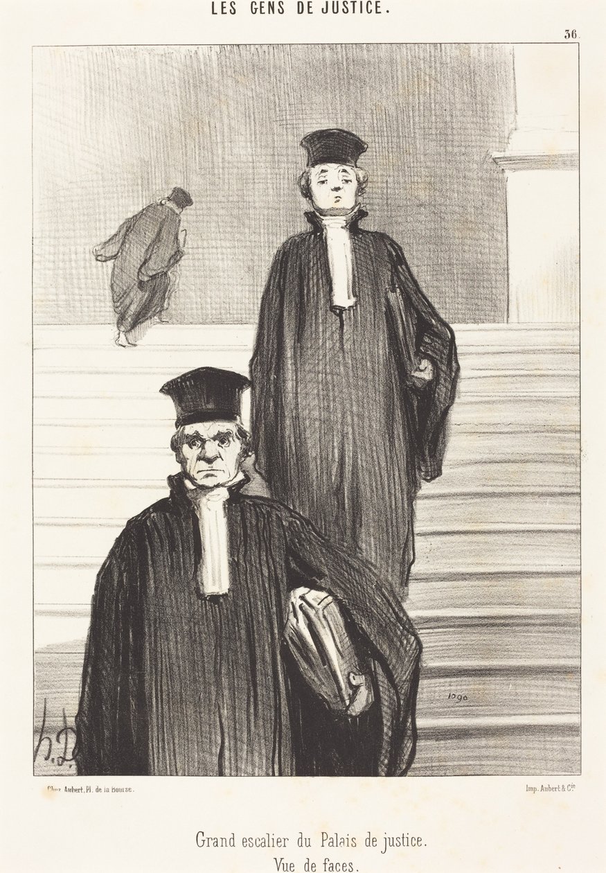 Oikeuspalatsin suuri portaikko. Näkymä edestä tekijältä Honoré Daumier