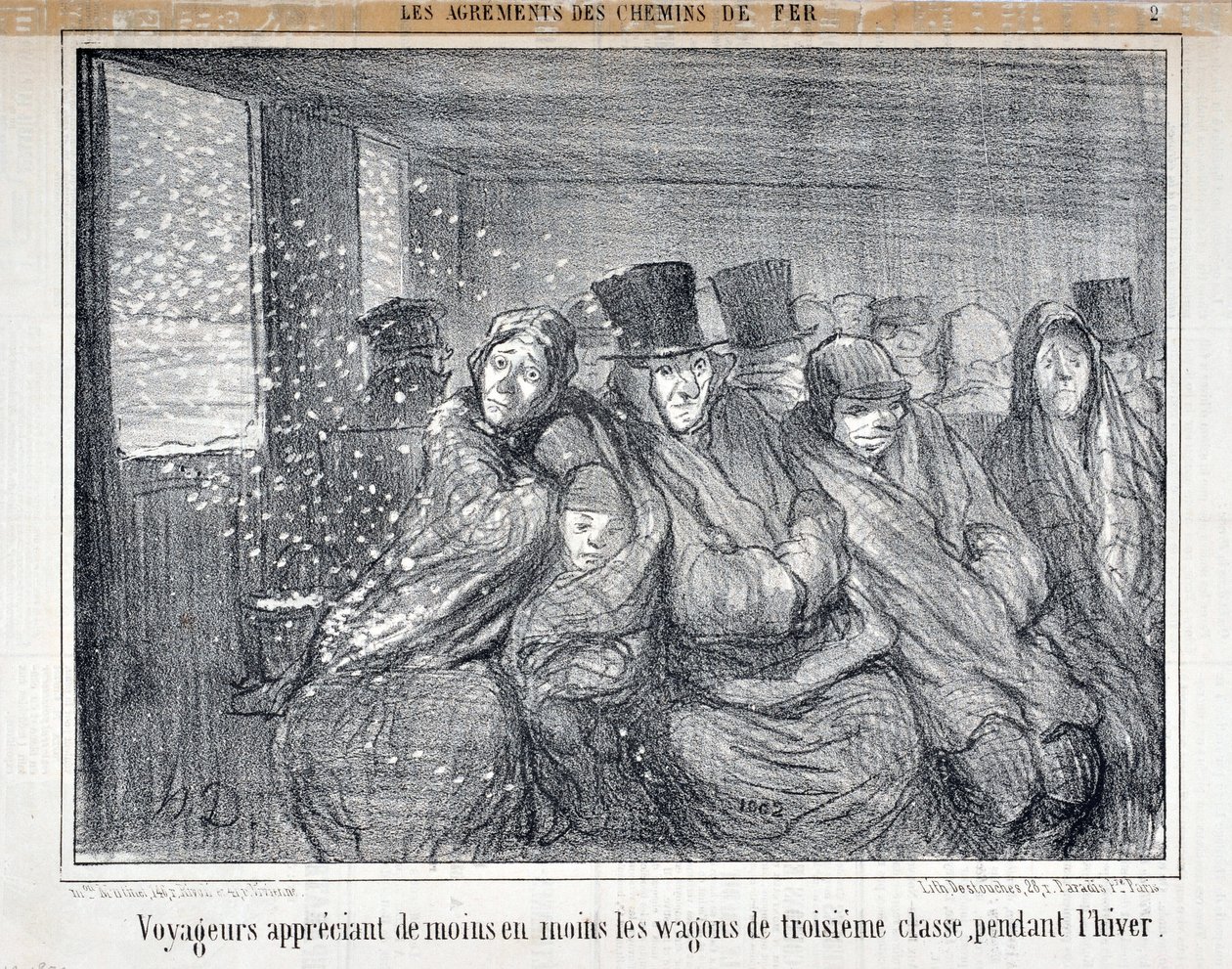 Kuvitus sarjalle "Les Agrements des Chemin de fer" tekijältä Honoré Daumier